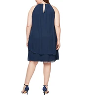 Ignite Evenings Plus Size Sleeveless Embellished Halter Neck Chiffon Dress