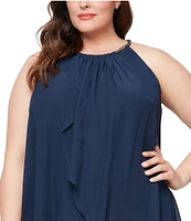 Ignite Evenings Plus Size Sleeveless Embellished Halter Neck Chiffon Dress