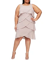 Ignite Evenings Plus Size Sleeveless Round Neck Chiffon Tiered Dress