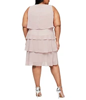 Ignite Evenings Plus Size Sleeveless Round Neck Chiffon Tiered Dress