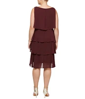 Ignite Evenings Plus Size Sleeveless Round Neck Chiffon Tiered Dress