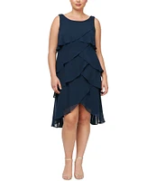 Ignite Evenings Plus Size Sleeveless Round Neck Chiffon Tiered Dress