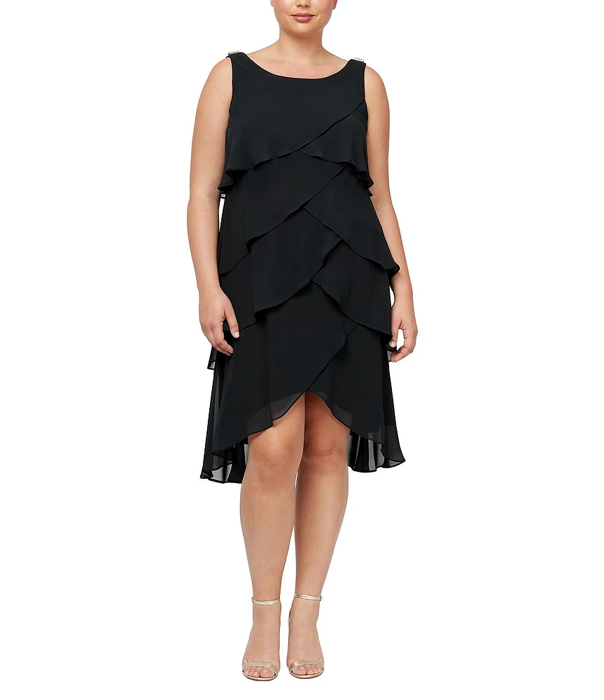 Ignite Evenings Plus Size Sleeveless Round Neck Chiffon Tiered Dress