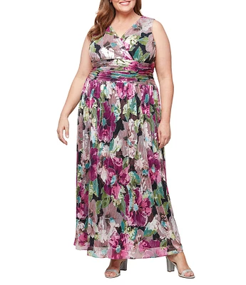 Ignite Evenings Plus Size Sleeveless V-Neck Foil Bodre Dress