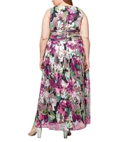Ignite Evenings Plus Size Sleeveless V-Neck Foil Bodre Dress