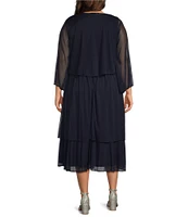 Ignite Evenings Plus Size V Neck 3/4 Sleeve Matte Jersey 2 Piece Jacket Dress