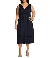 Ignite Evenings Plus Size V Neck 3/4 Sleeve Matte Jersey 2 Piece Jacket Dress