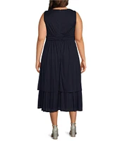 Ignite Evenings Plus Size V Neck 3/4 Sleeve Matte Jersey 2 Piece Jacket Dress
