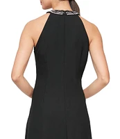 Ignite Evenings Beaded Halter Neck Satin Back Crepe High-Low Ruffle Front Sleeveless Dress