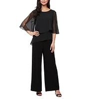 Ignite Evenings Scoop Neck Double Tier Overlay Jumpsuit