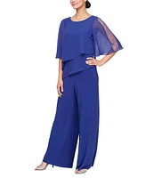Ignite Evenings Scoop Neck Double Tier Overlay Jumpsuit