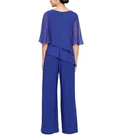 Ignite Evenings Scoop Neck Double Tier Overlay Jumpsuit