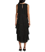 Ignite Evenings Scoop Neck Sleeveless Tiered Chiffon Midi Dress