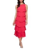 Ignite Evenings Scoop Neck Sleeveless Tiered Chiffon Midi Dress