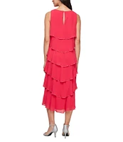 Ignite Evenings Scoop Neck Sleeveless Tiered Chiffon Midi Dress