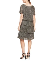 Ignite Evenings Shimmer Tiered Ruffle V-Neck Embellishment Short Flutter Sleeve Shift Dress