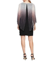 Ignite Evenings Round Neck 3/4 Sleeve Shimmery Ombre Bodre Popover Dress