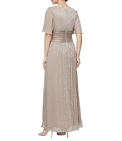 Ignite Evenings Short Flutter Sleeve Surplice V-Neck Ruched Waist A-Line Gown