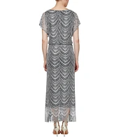 Ignite Evenings Short Sleeve Fringe Hem Crochet Blouson Round Neck Dress