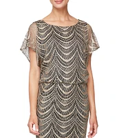 Ignite Evenings Short Sleeve Fringe Hem Crochet Blouson Round Neck Dress