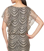 Ignite Evenings Short Sleeve Fringe Hem Crochet Blouson Round Neck Dress