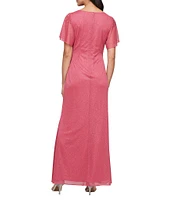 Ignite Evenings Short Sleeve Round Neck Front Slit Glitter Jersey Dress