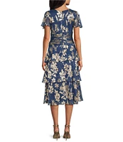 Ignite Evenings Short Sleeve V-Neck Tiered Floral Midi Dress