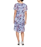 Ignite Evenings Short Sleeve V-Neck Tiered Floral Print Dress