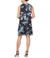 Ignite Evenings Sleeveless Cutout Embellished Crew Neckline Floral Dress