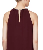 Ignite Evenings Chiffon Sleeveless Embellished Halter Neck Flowy Front Dress