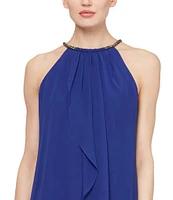 Ignite Evenings Chiffon Sleeveless Embellished Halter Neck Flowy Front Dress