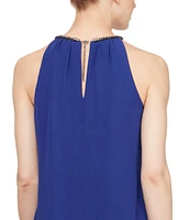 Ignite Evenings Chiffon Sleeveless Embellished Halter Neck Flowy Front Dress