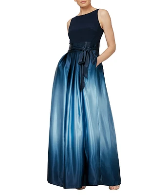 Ignite Evenings Sleeveless Round Neck Ombre Skirt Tie Waist Gown