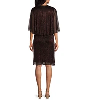 Ignite Evenings Surplice V-Neck Short Sleeve Metallic 2-Piece Cascade Jacket Dress