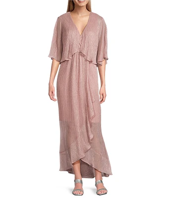 Ignite Evenings V-Neck Bodre Metallic Jacket Dress
