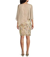 Ignite Evenings V-Neck Embroidered Sequin Chiffon Overlay Sheath Dress