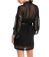 In Bloom by Jonquil 3/4 Sleeve Lace & Satin Chiffon Short Robe