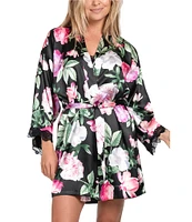 In Bloom By Jonquil 3/4 Sleeve Satin Floral Coordinating Short Robe