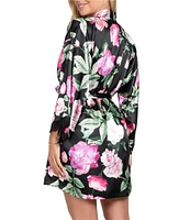 In Bloom By Jonquil 3/4 Sleeve Satin Floral Coordinating Short Robe