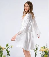 In Bloom By Jonquil 3/4 Sleeve Satin Fringe Short Robe