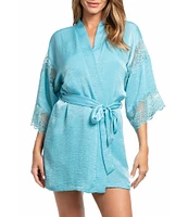 In Bloom By Jonquil 3/4 Sleeve Textured Shimmer Satin Short Robe