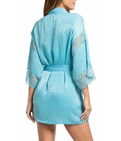 In Bloom By Jonquil 3/4 Sleeve Textured Shimmer Satin Short Robe