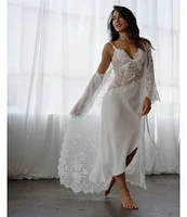 In Bloom by Jonquil Allover Lace 3/4 Sleeve Long Coordinating Robe