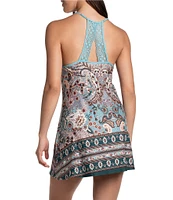 In Bloom By Jonquil Brushed Knit Paisley Border Print Sleeveless Scoop Neck Chemise