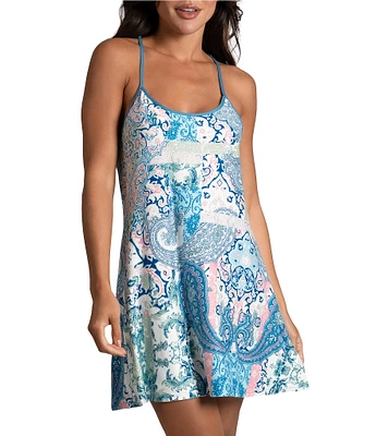 In Bloom by Jonquil Brushed Knit Sleeveless Scoop Neck Paisley Tile Print Chemise