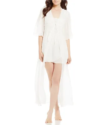 In Bloom by Jonquil Celeste Lace Trim Floral Embroidered Chiffon Robe