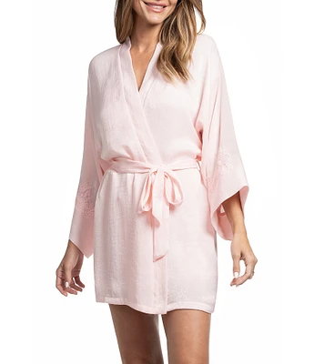 In Bloom by Jonquil Everlee Textured Satin 3/4 Sleeve V-Neck Coordinating Short Lingerie Robe