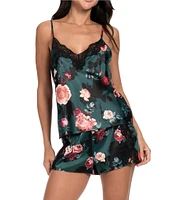 In Bloom By Jonquil Floral Matte Satin Sleeveless Cami & Shorty Pajama Set