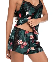 In Bloom By Jonquil Floral Matte Satin Sleeveless Cami & Shorty Pajama Set