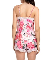 In Bloom By Jonquil Floral Print Sleeveless V-Neck Cami Satin Shorty Pajama Set